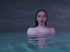 Pleasing lesbos are swimming and scissoring together