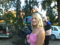 Perky blond outside with a throbbing hard ramrod