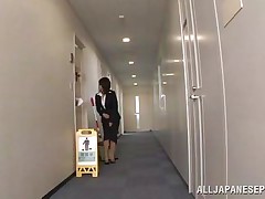 Japanese cunt wants to piss, but doesn`t know where. She asks a worker, but this chab doesn`t help her and she pisses outside the building. He follows her and watches her. Then, this chab becomes so horny and starts to play with her wet pussy, recording it at the same time. They go to hide from others when she sucks his cock.