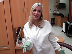 gorgeous blonde dentist gives a blowjob