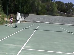 She is out on the tennis court on a bright, warm and sunny day. it makes her very hot and willing to shed her clothes to get rid of her heat. she gets into the shower to disclose a couple of breasts that can drive a man crazy and an ass that is a pleasure to look at. trainer is going to enjoy her body.