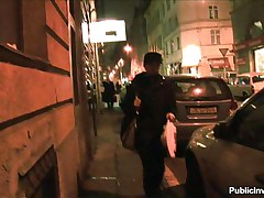 brunette wondering the streets at night
